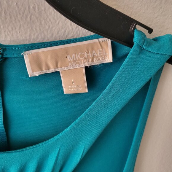 Michael kors gold gathered front aqua sleeveless dress size L - Picture 4 of 8